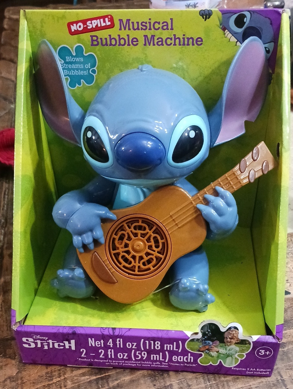 Disney Blue Stitch Musical Bubble Machine with Brown Guitar